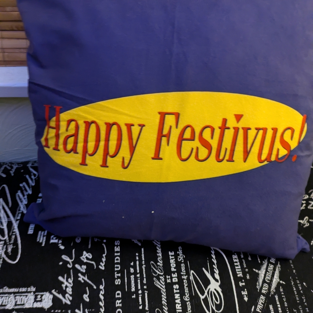 Happy Festivus Blue and Yellow Pillow Sham.